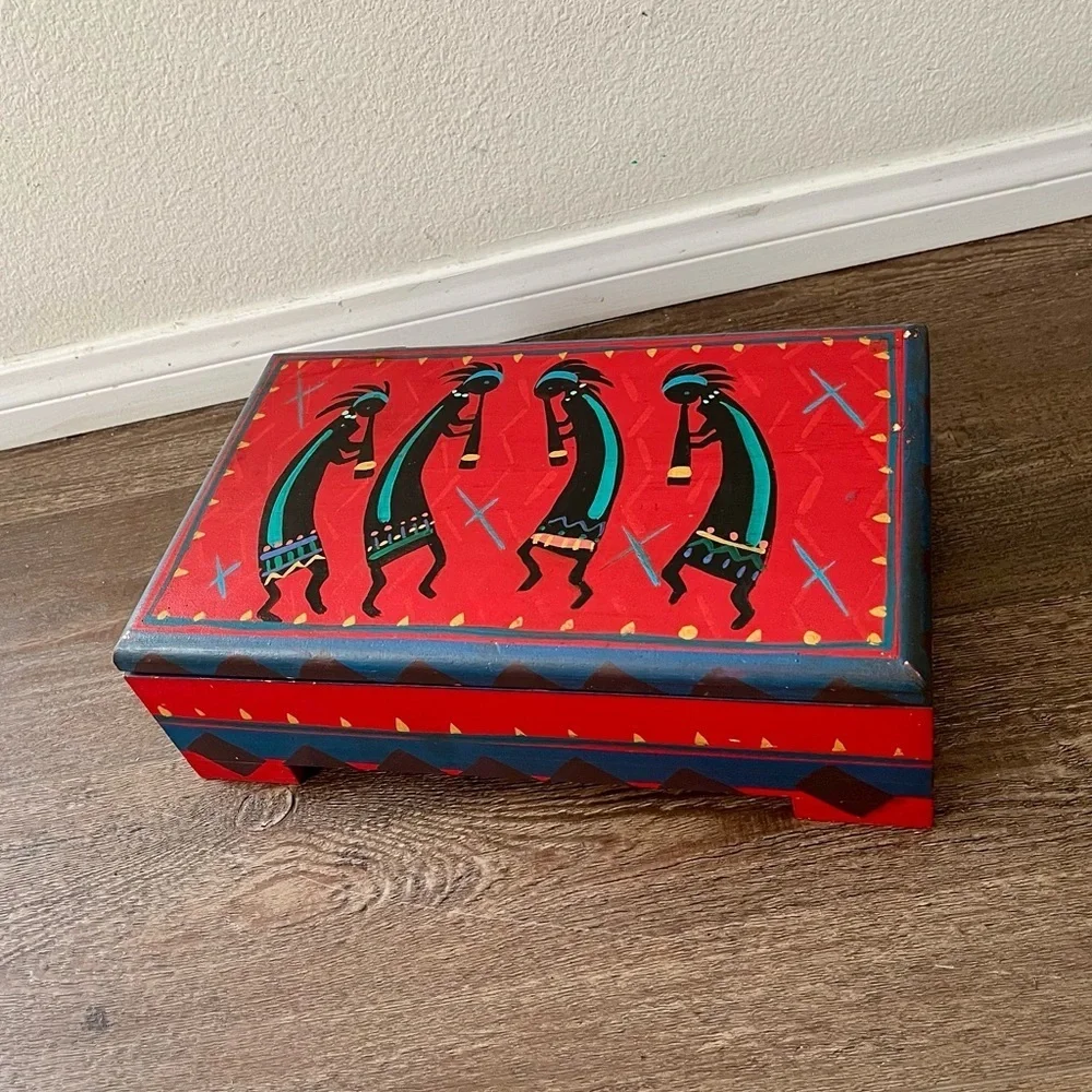 Wooden Colorful Decorative Box with Tribal Design